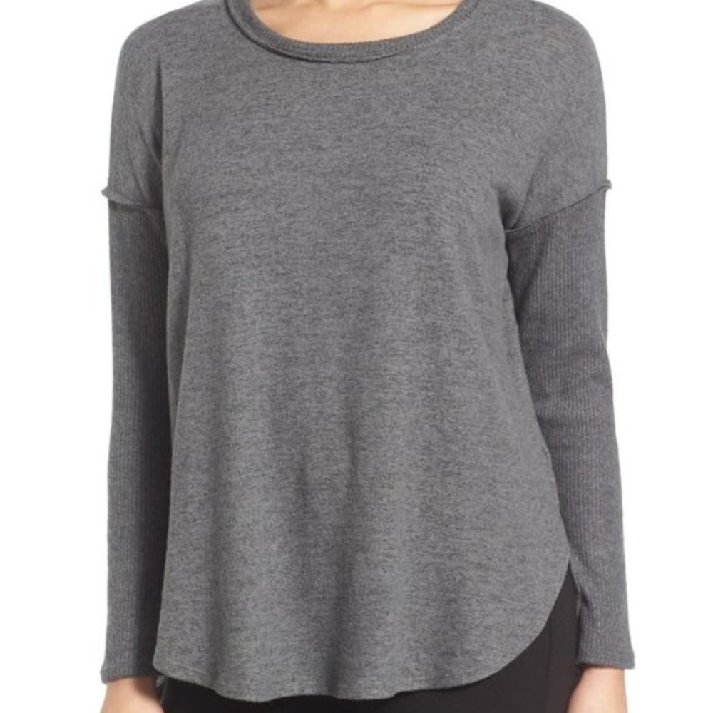 bobeau Charcoal Grey Rib Fuzzy Lightweight Sweater